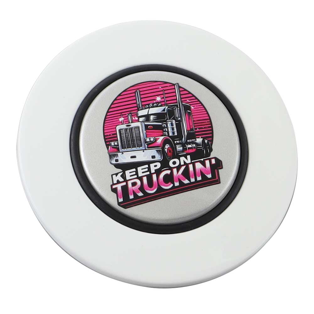 Magnetic Horn Button with Keep On Truckin on Silver Medallion - Image 4