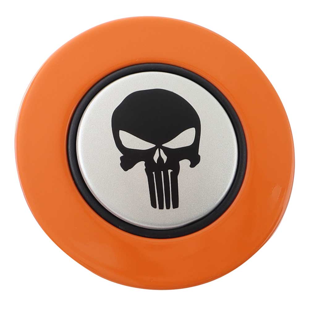 Magnetic Horn Button with Punisher on Silver Medallion - Classic Orange
