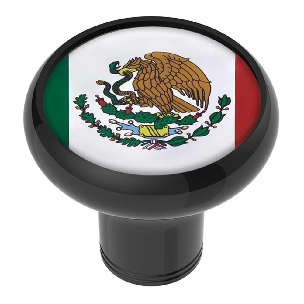 Mexico Flag Sticker on a Black Gearshift Knob - 1/2"-13 Thread-On