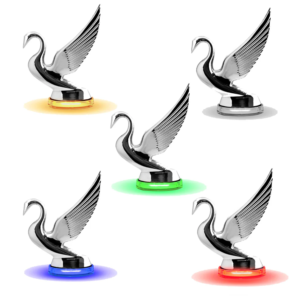Modern Swan Hood Ornament with LED Glow Base