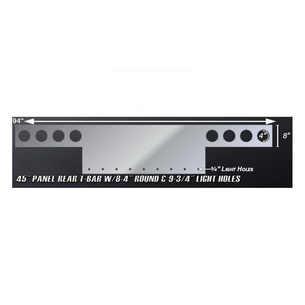 One-Piece 94" x 8" Rear T-Bar with Light Cutouts - Image 2