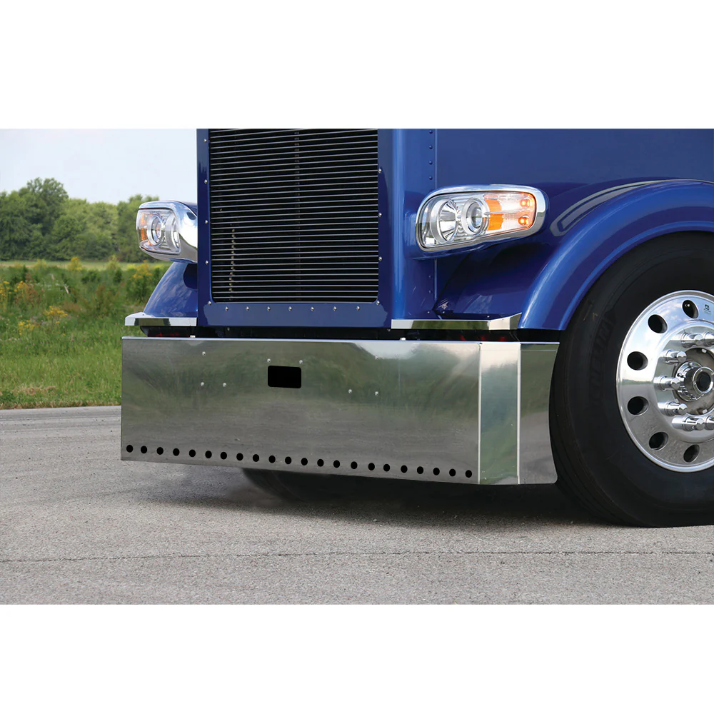 PB 379 Stainless 18" Mitered Short Radius End Bumper with 3/4" Light Cutouts and Tow Hole