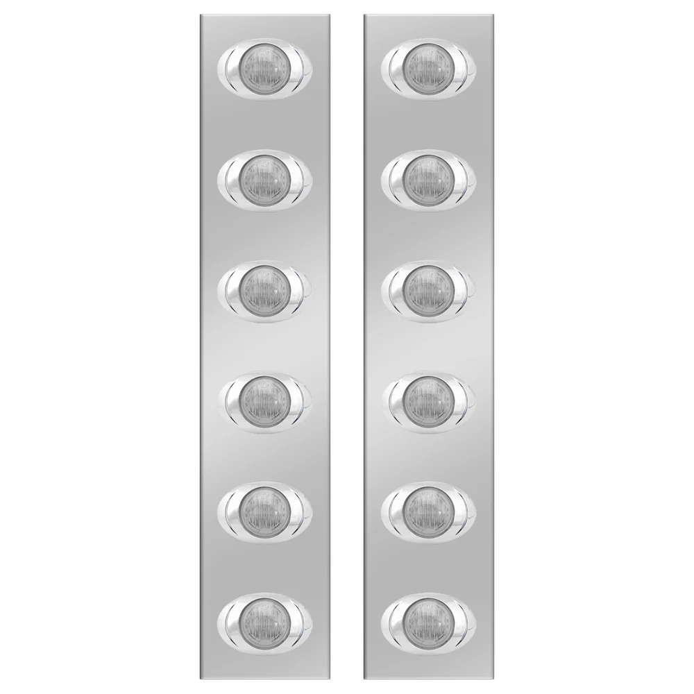 Peterbilt 13" and 15" Stainless Steel Front Air Cleaner Panels with 6 P3 LED Lights - Image 2