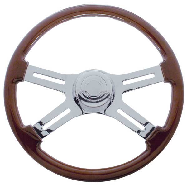 Peterbilt 1998-2002, Kenworth 2001-2002 4 Spoke Wood Steering Wheel Cutout Spoke 18"