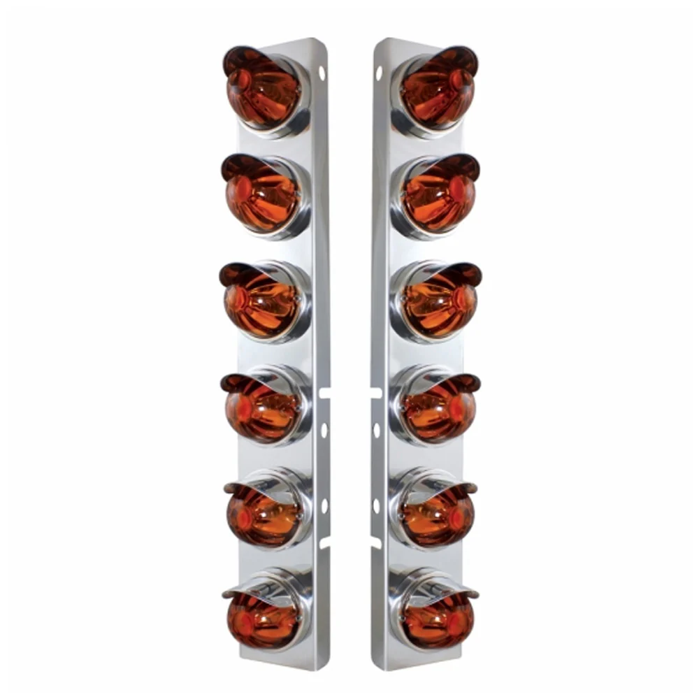 Peterbilt 26" SS Front Air Cleaner Amber Watermelon Lens, SS Visors