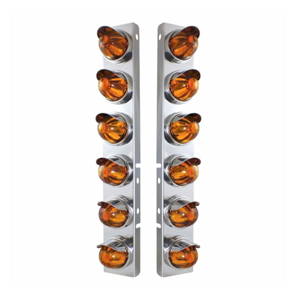 Peterbilt 26" SS Front Air Cleaner Amber Watermelon Lens, SS Visors - Image 5
