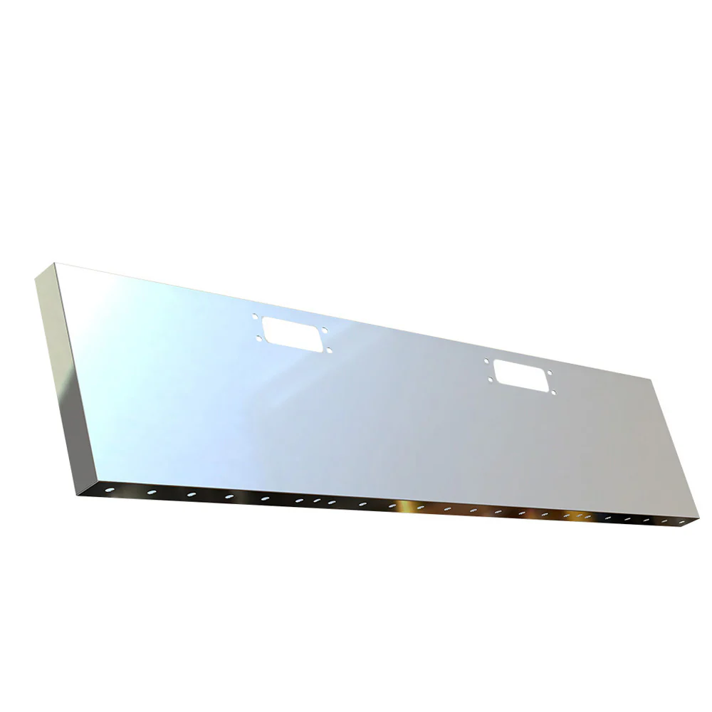 Peterbilt 359 1973-1987 Stainless Steel 20" Standard Mount Boxed End Bumper with Tow Hook and 3/4" Under Glow Cutouts