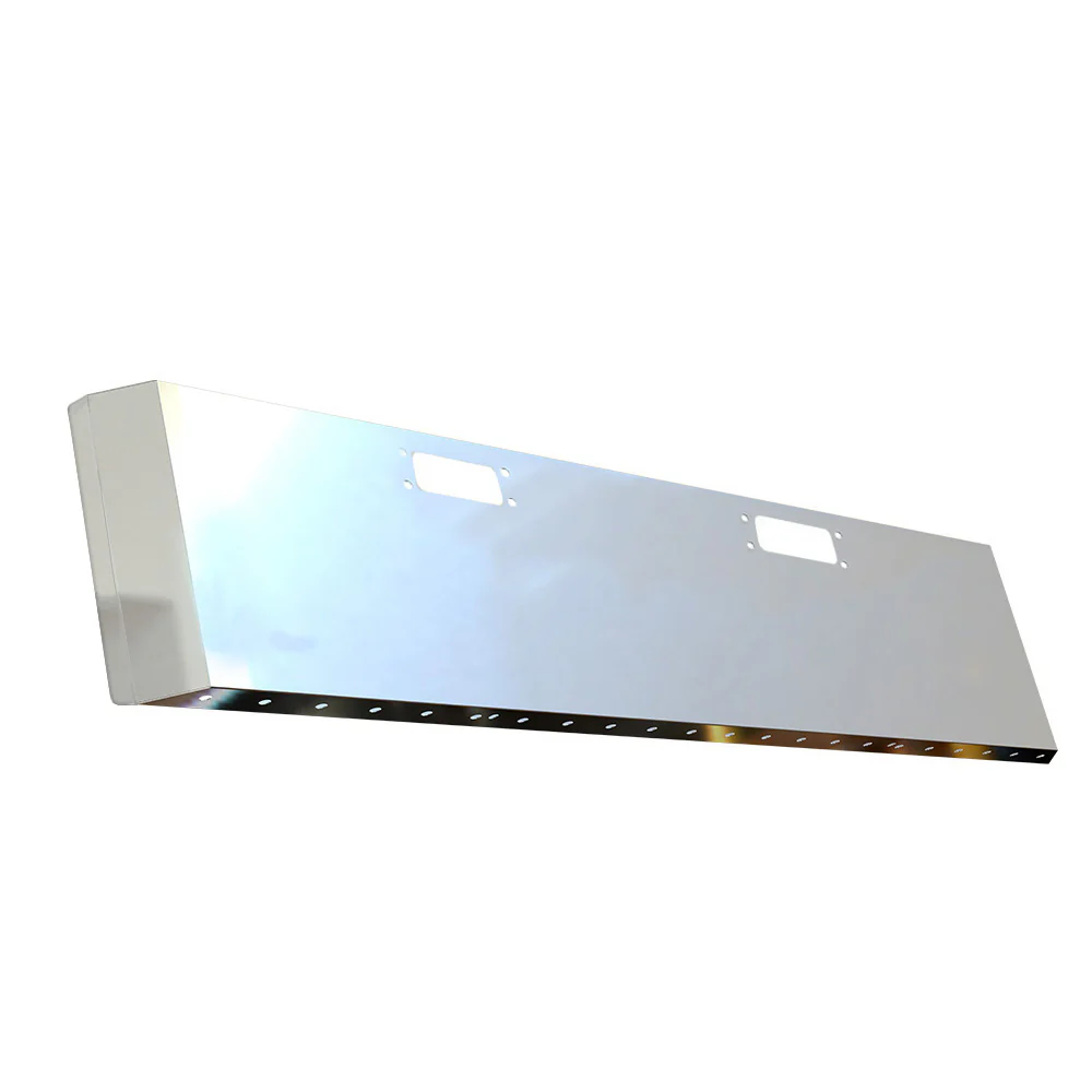 Peterbilt 359 1973-1987 Stainless Steel 20" Switchback End Bumper with Tow Hook and 3/4" Under Glow Cutouts - Image 2