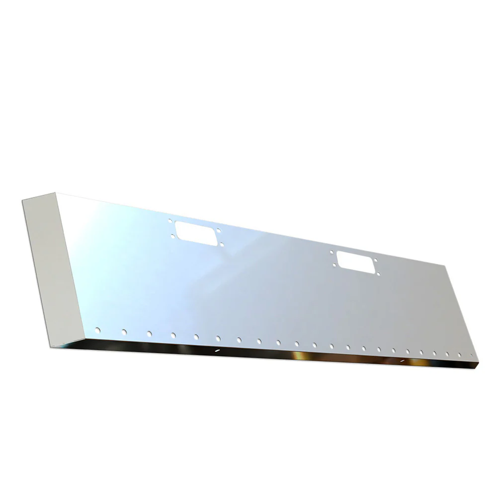 Peterbilt 359 1973-1987 Stainless Steel 22" Mitered End Bumper with Tow Hook and 3/4" Light Cutouts