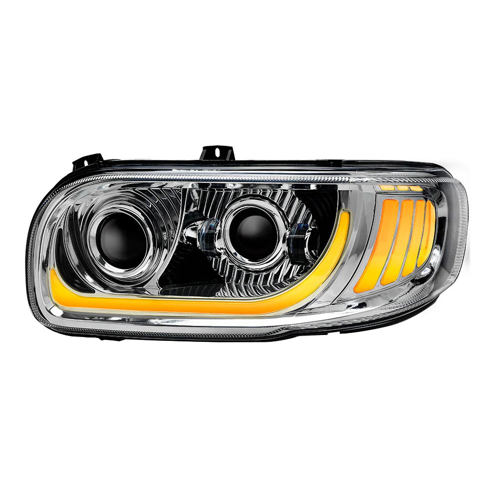 Peterbilt 367, 388, 389, 567 Chrome Inner Housing LED Projector Headlight with Dual Function Accent