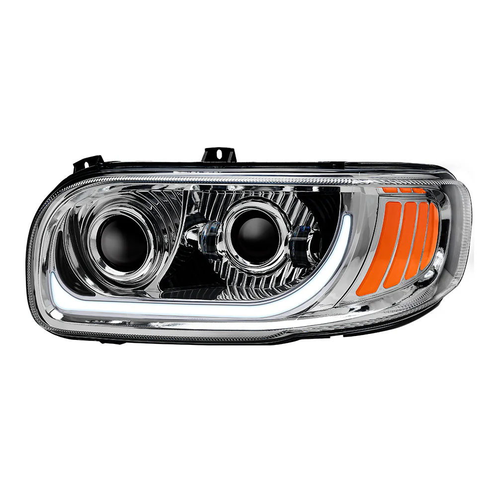 Peterbilt 367, 388, 389, 567 Chrome Inner Housing LED Projector Headlight with Dual Function Accent - Image 2
