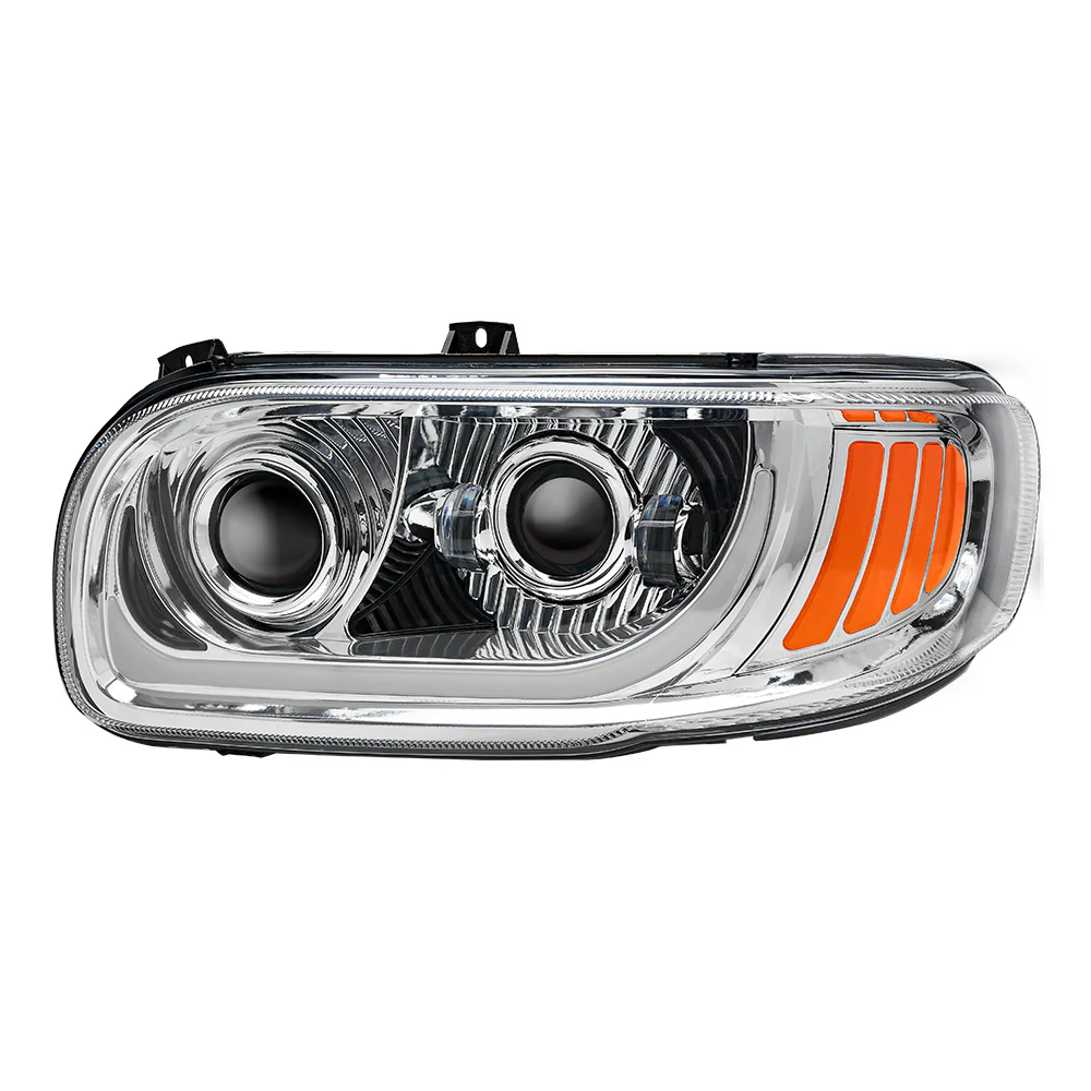 Peterbilt 367, 388, 389, 567 Chrome Inner Housing LED Projector Headlight with Dual Function Accent - Image 3