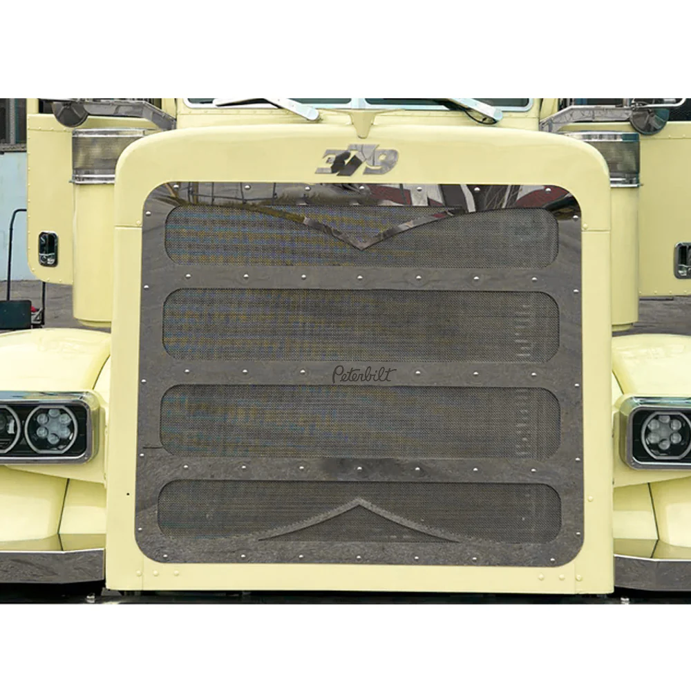 Peterbilt 379 1987 - 2007 Extended Hood Stainless Steel Grill with Logo