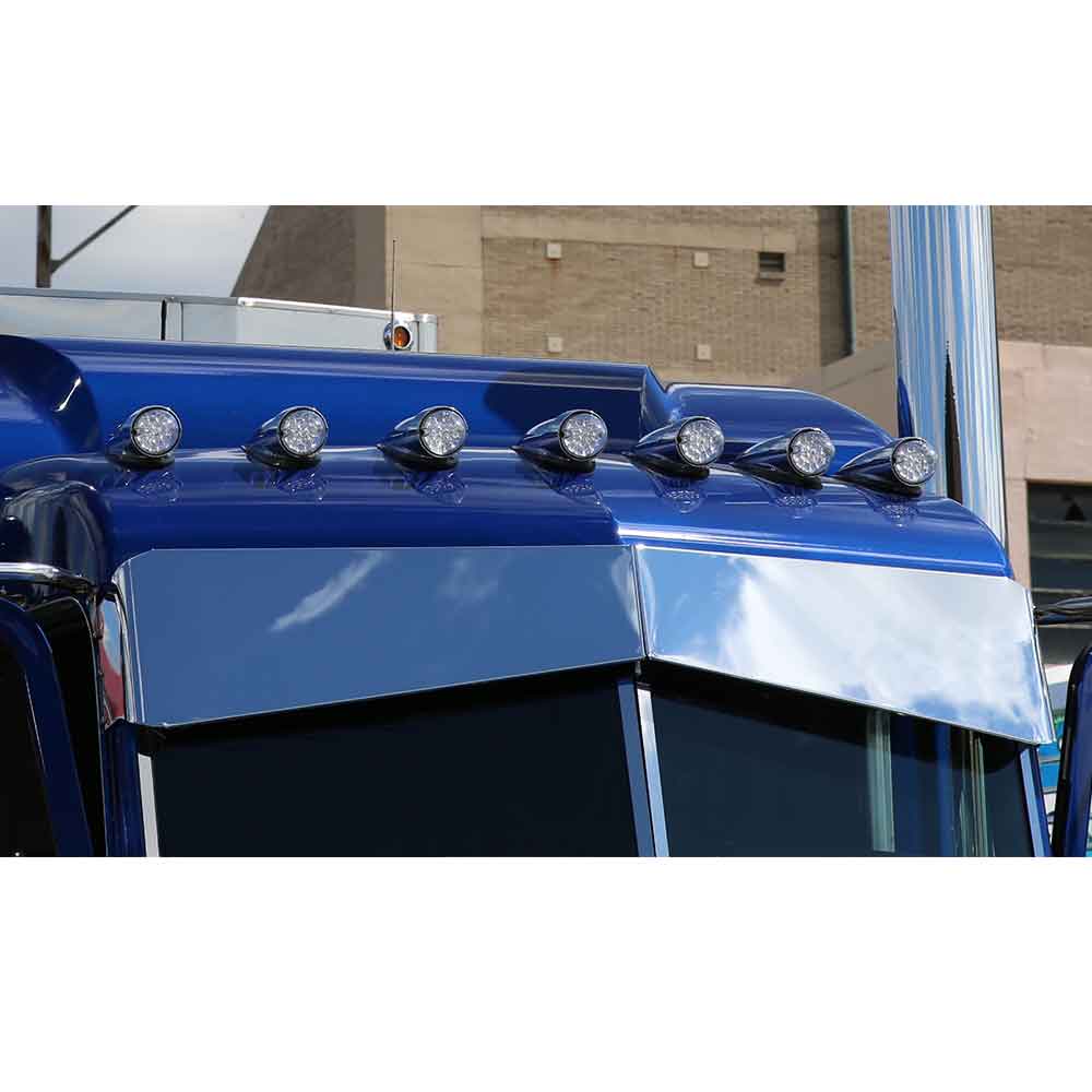 Peterbilt 379, 388, 389 Chrome Plated Stainless Steel 12" to 8" Forward Bowtie Visor - Image 2