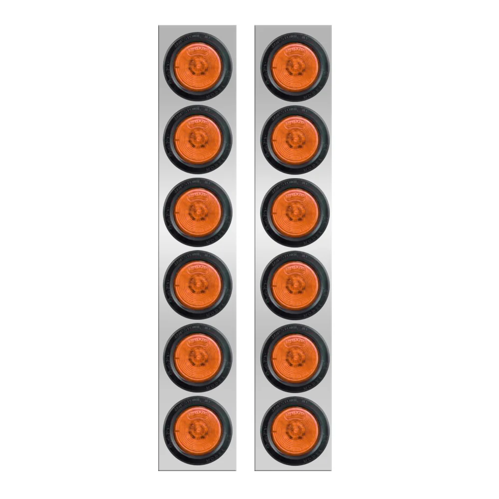 Peterbilt 379, 388, 389 Front 13" Air Cleaner Light Panels with 6 Amber Round LED 2" Lights