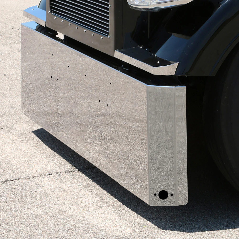 Peterbilt 379 Stainless Steel 20" Standard Mount Switchback Bumper with 2 Watermelon Light Cutouts