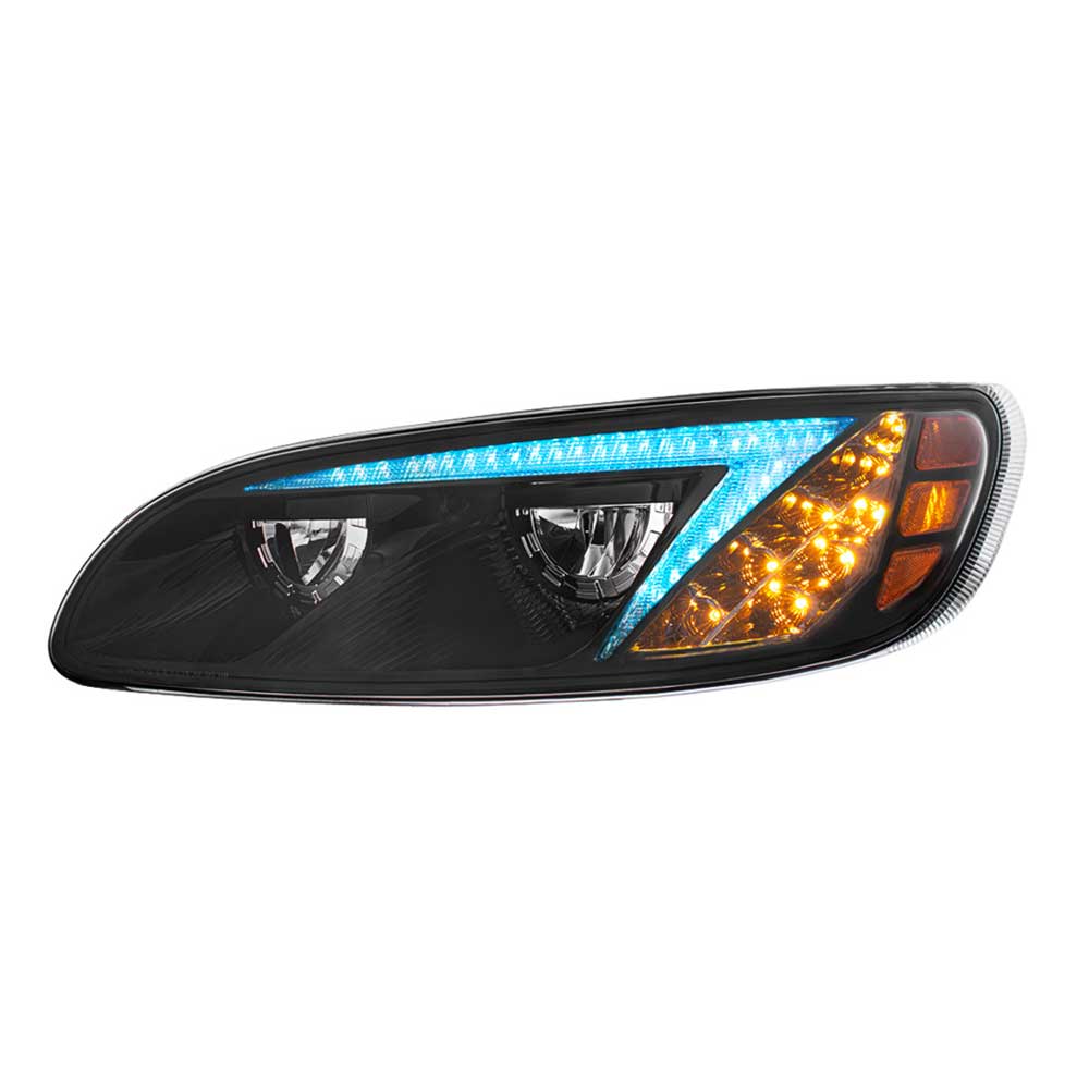 Peterbilt 382, 384, 386, 387 Black Inner Housing LED Headlight with RGB Position Light Bar - Image 11
