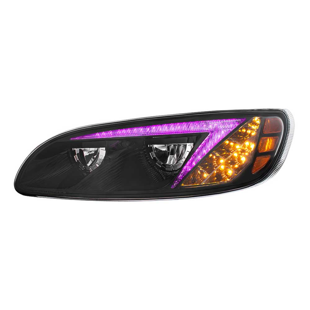 Peterbilt 382, 384, 386, 387 Black Inner Housing LED Headlight with RGB Position Light Bar - Image 13