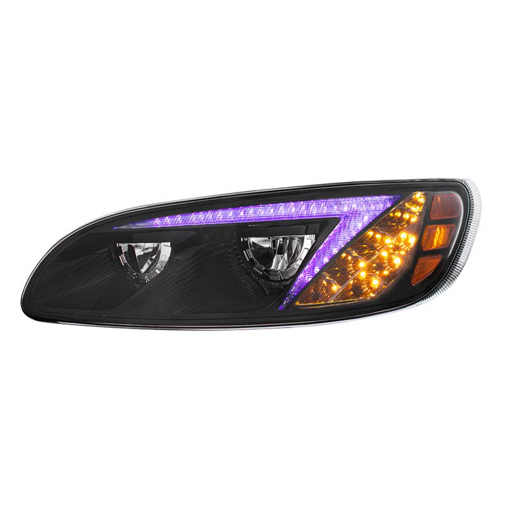 Peterbilt 382, 384, 386, 387 Black Inner Housing LED Headlight with RGB Position Light Bar - Image 14
