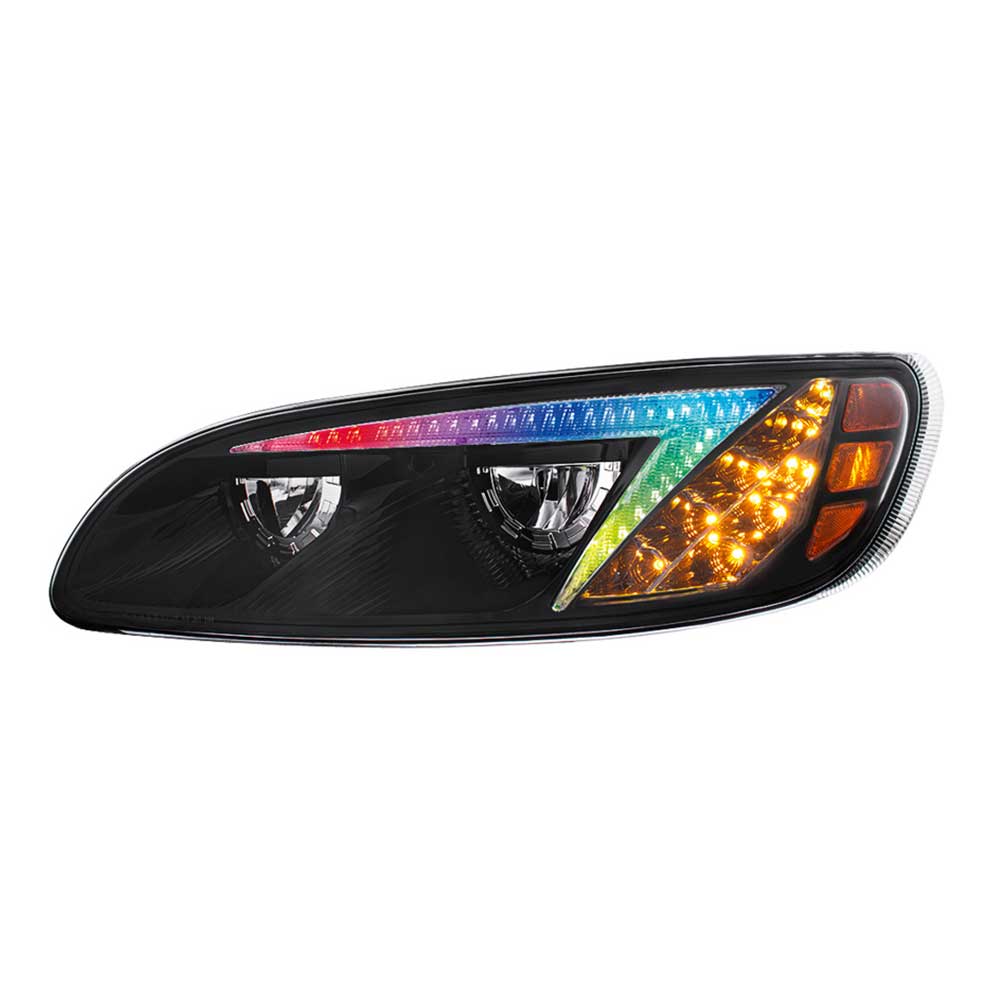 Peterbilt 382, 384, 386, 387 Black Inner Housing LED Headlight with RGB Position Light Bar - Image 23