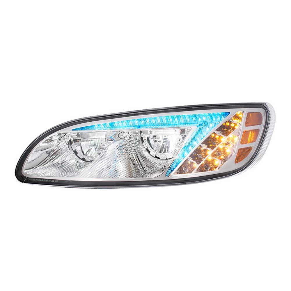 Peterbilt 382, 384, 386, 387 Chrome LED Headlight with RGB Position Light Bar - Image 24