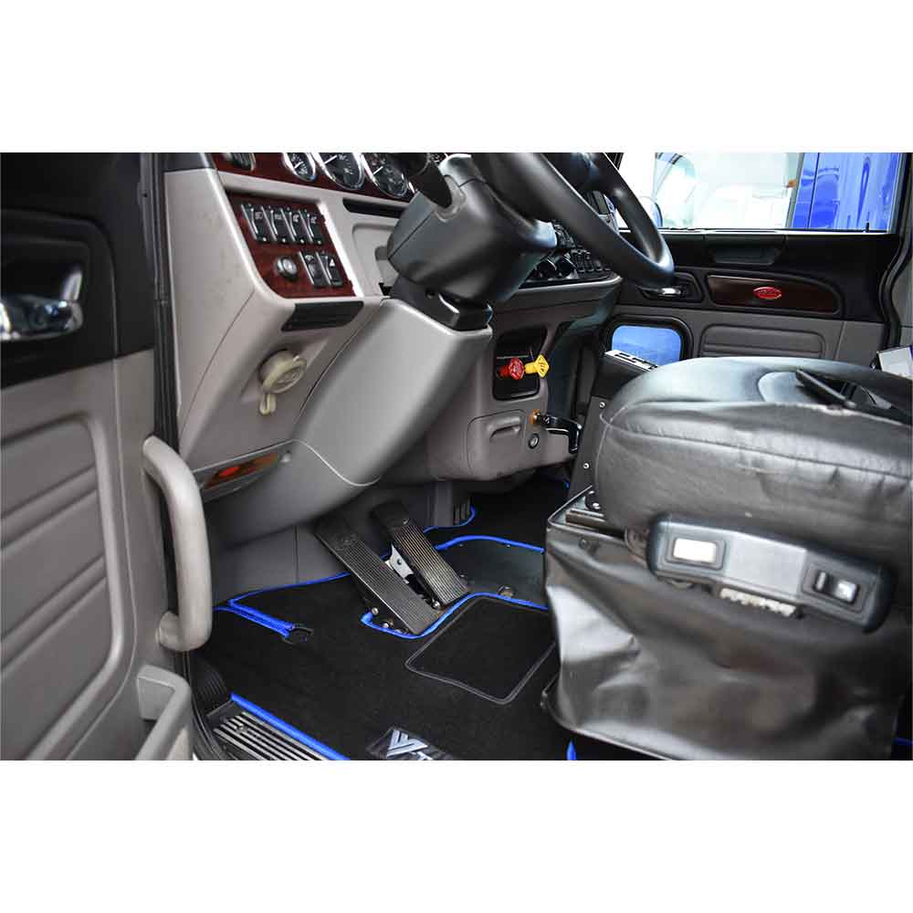 Peterbilt 386, 388, 389 Black with Blue Trim Floor Mat Set - Image 5