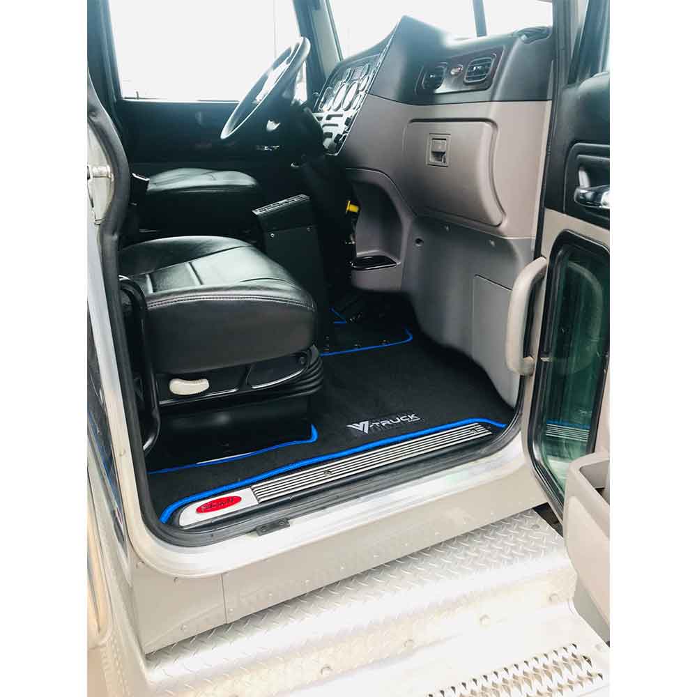 Peterbilt 386, 388, 389 Black with Blue Trim Floor Mat Set - Image 8