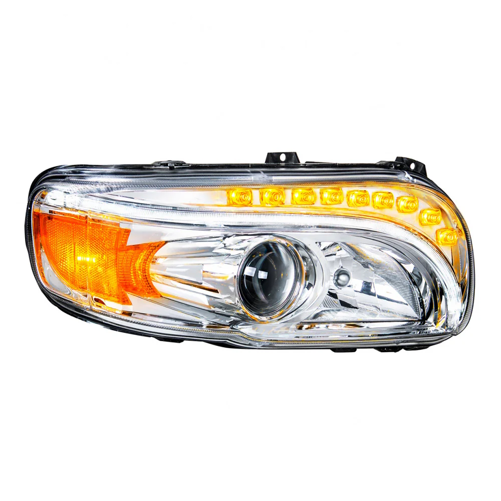 Peterbilt 388, 389 Chrome Headlight with LED Position Light and Turn Signal - Image 5