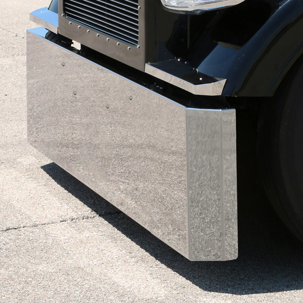 Peterbilt 389, 388, 567 Set Forward Axle 20" Stainless Steel Switchback End Bumper with 3/4" Under Glow Light Cutouts