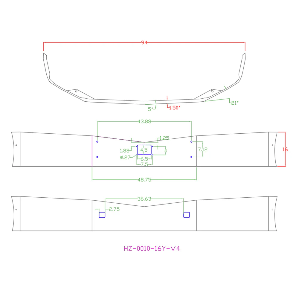Peterbilt 579 2012-2020 Setback Axle 16.5" Chrome Bumper with Tow and Radar Holes - Image 2