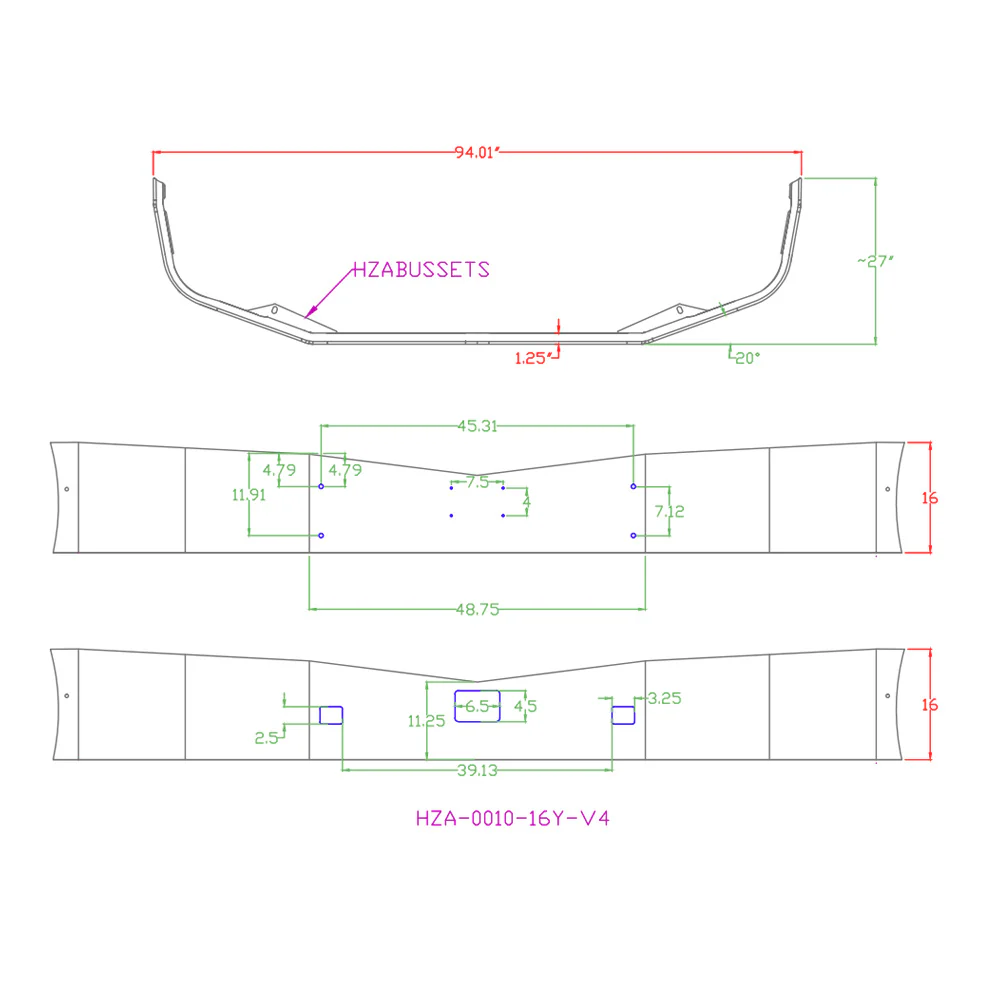 Peterbilt 579 2021+ Setback Axle 16.5" Chrome Bumper with Tow and Radar Holes - Image 3
