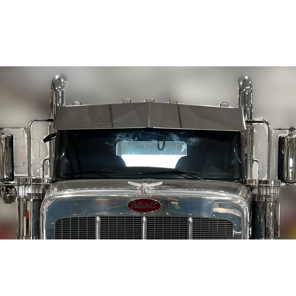 Peterbilt 589 Flat Top Stainless Steel 12" Drop Visor