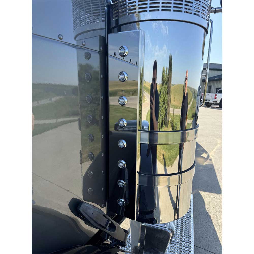 Peterbilt 589 Front Air Cleaner Stainless Steel Strap Design Light Panels with Eight 3/4" Light Holes