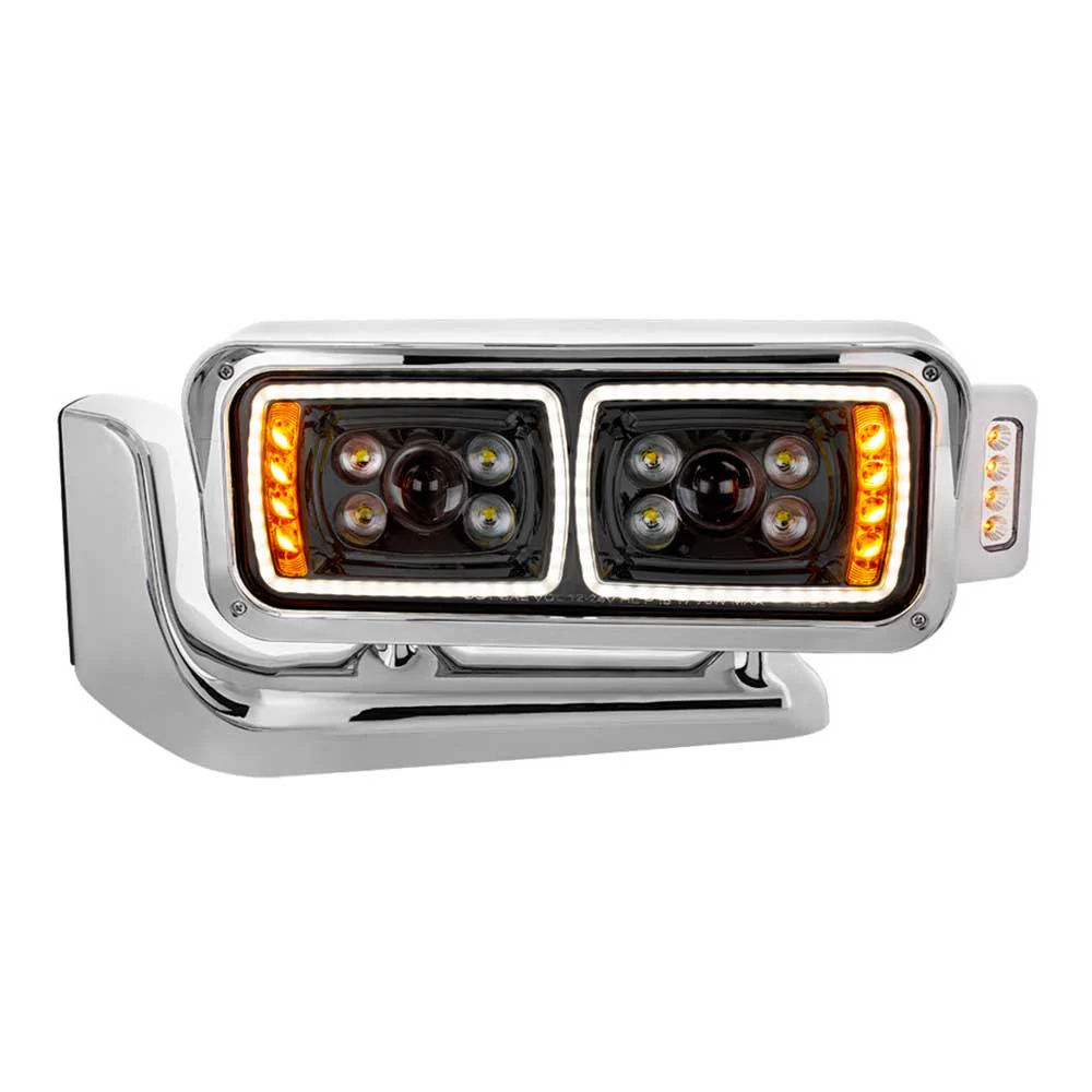 Peterbilt Black Inner Housing 10 High Power LED Projection Headlight Assembly with Mounting Arm and Turn Signal Side Pod - Image 20