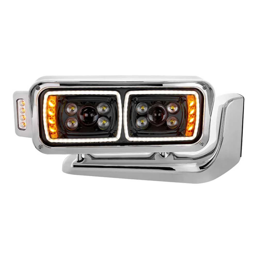 Peterbilt Black Inner Housing 10 High Power LED Projection Headlight Assembly with Mounting Arm and Turn Signal Side Pod - Image 21