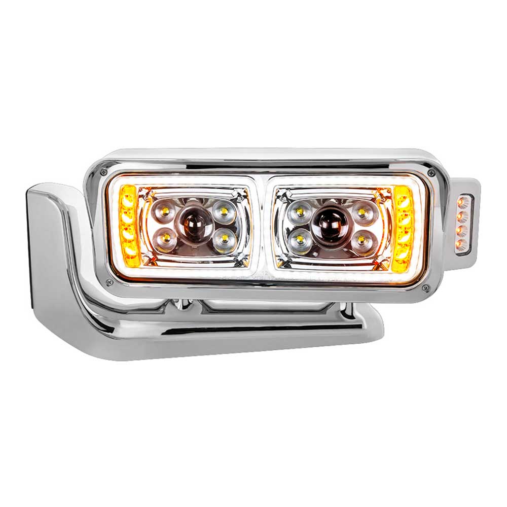 Peterbilt Chrome 10 High Power LED Projection Headlight Assembly with Mounting Arm and Turn Signal Side Pod