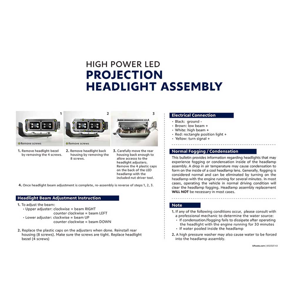 Peterbilt Chrome 10 High Power LED Projection Headlight Assembly with Mounting Arm and Turn Signal Side Pod - Image 19