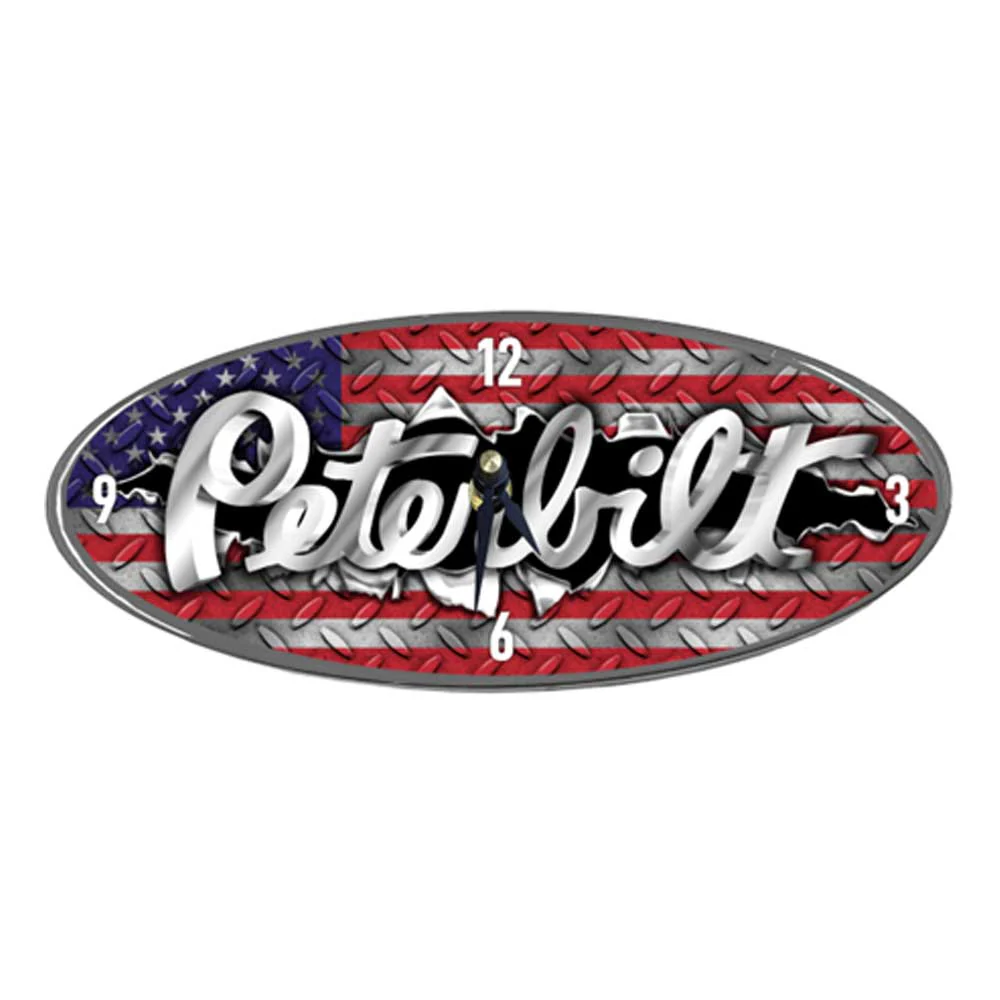 Peterbilt Chrome Plated Aluminum USA Flag Clock - Image 4
