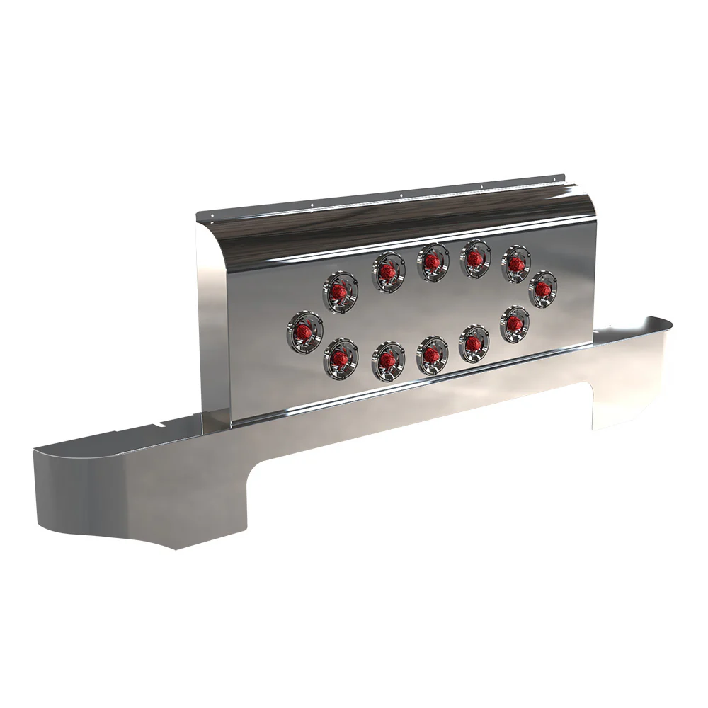 Peterbilt Curved Unibilt Sleeper Shock Cover with 12 Mini Jeweled Watermelon Lights in Oval Design