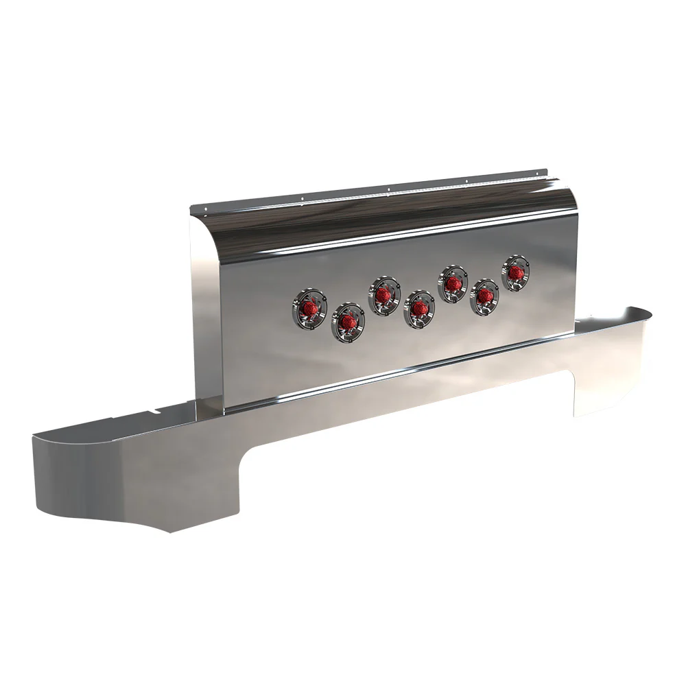 Peterbilt Curved Unibilt Sleeper Shock Cover with 7 Staggered Mini Jeweled Watermelon Lights