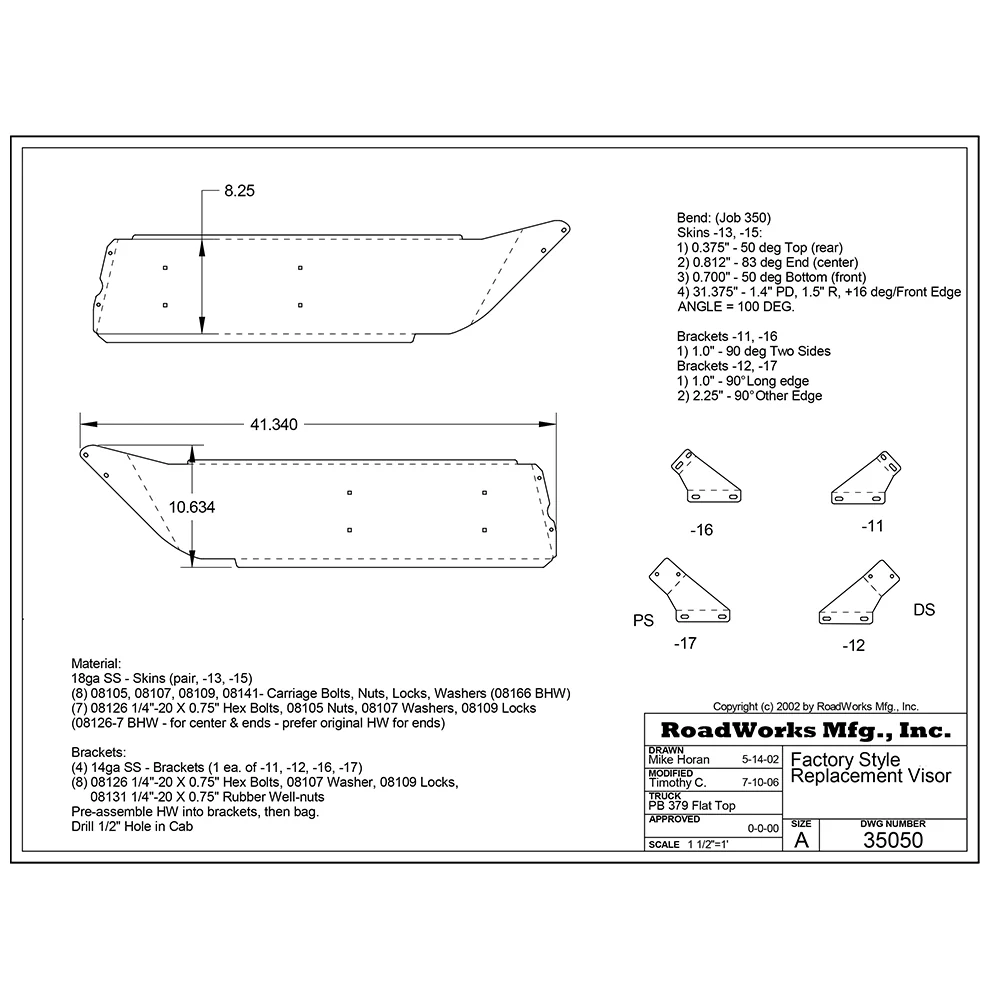 Peterbilt Flat Top 11" Factory Style Visor - Image 2