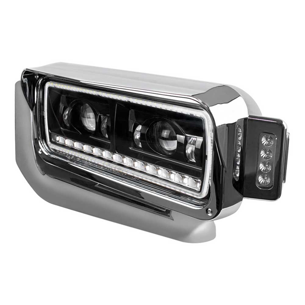 Peterbilt LED Projection Headlight Assembly with Mounting Arm, Turn Signal and Black Inner Housing - Image 6