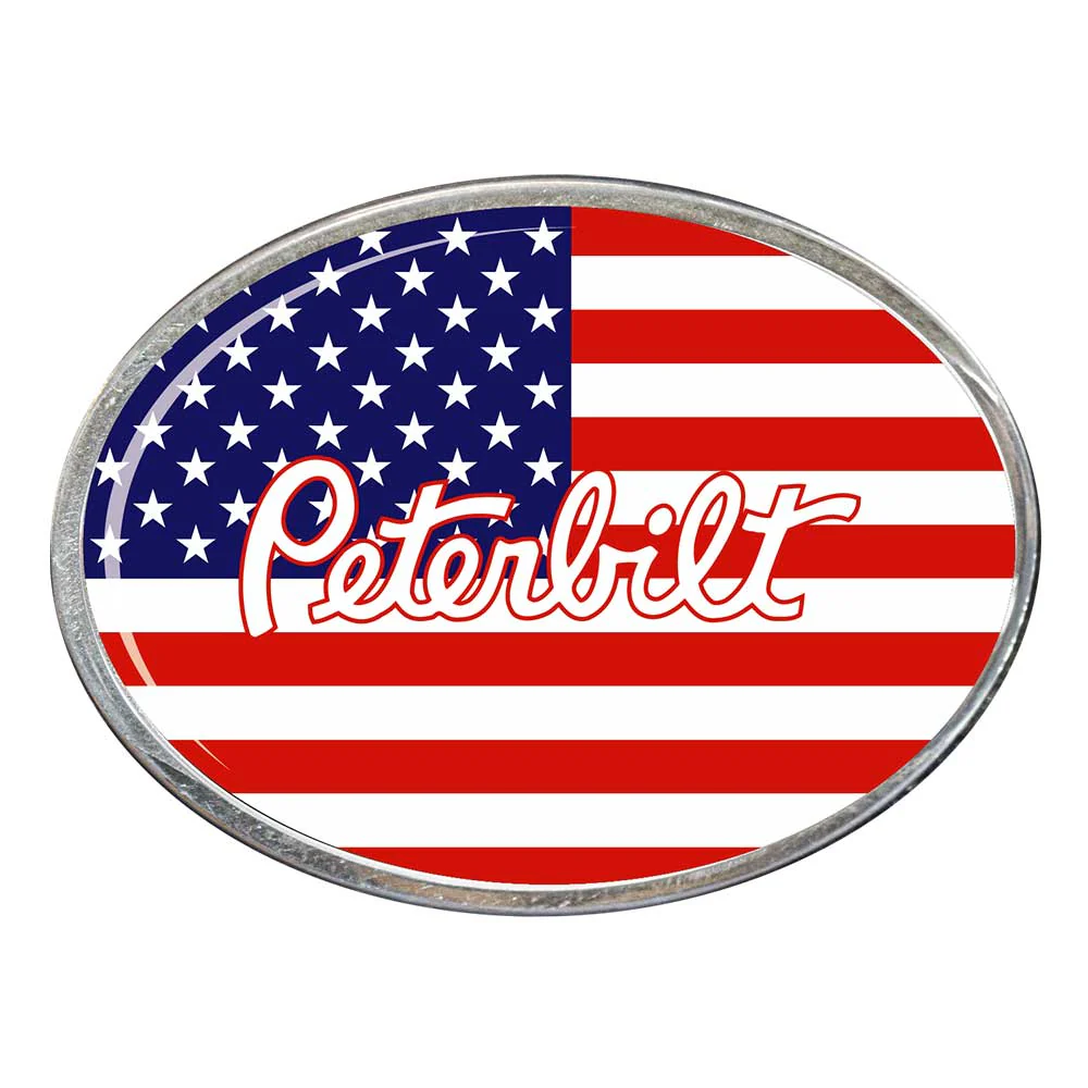 Peterbilt US Flag Oval Billet Aluminum with Resin Belt Buckle