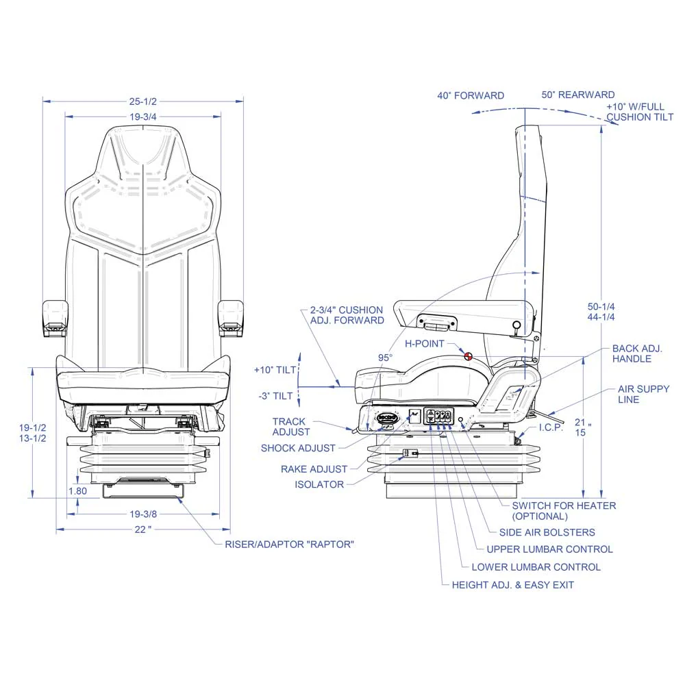 Pinnacle High-Back DuraLeather Truck Seat with Heat and Massage - Image 2