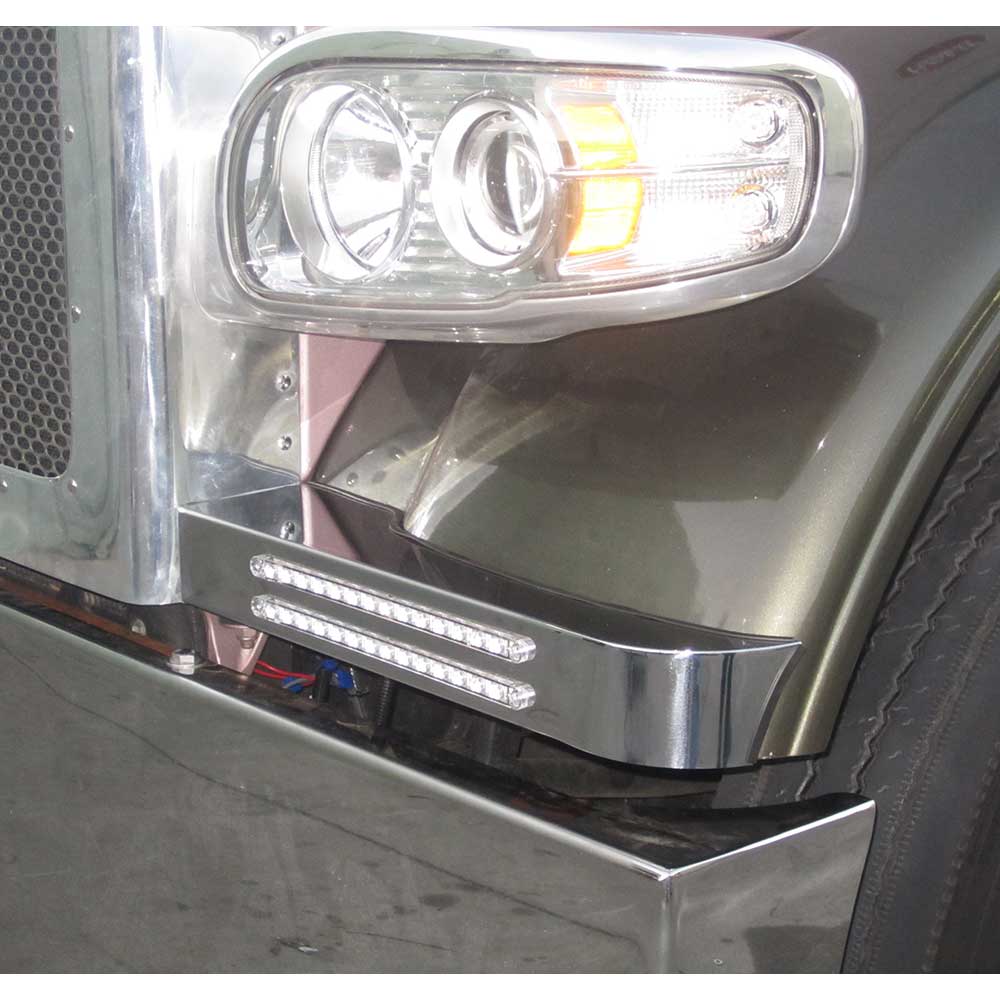SS Front Blinker Bars with Two 12" Light Cutouts for 2008-24 Peterbilt 389