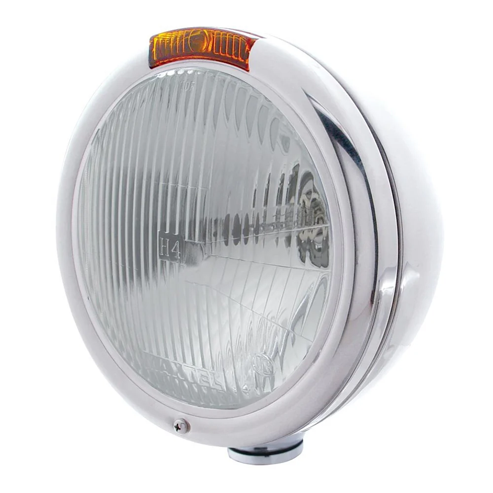 Stainless Classic H4 Headlight w/Amber Turn Signal