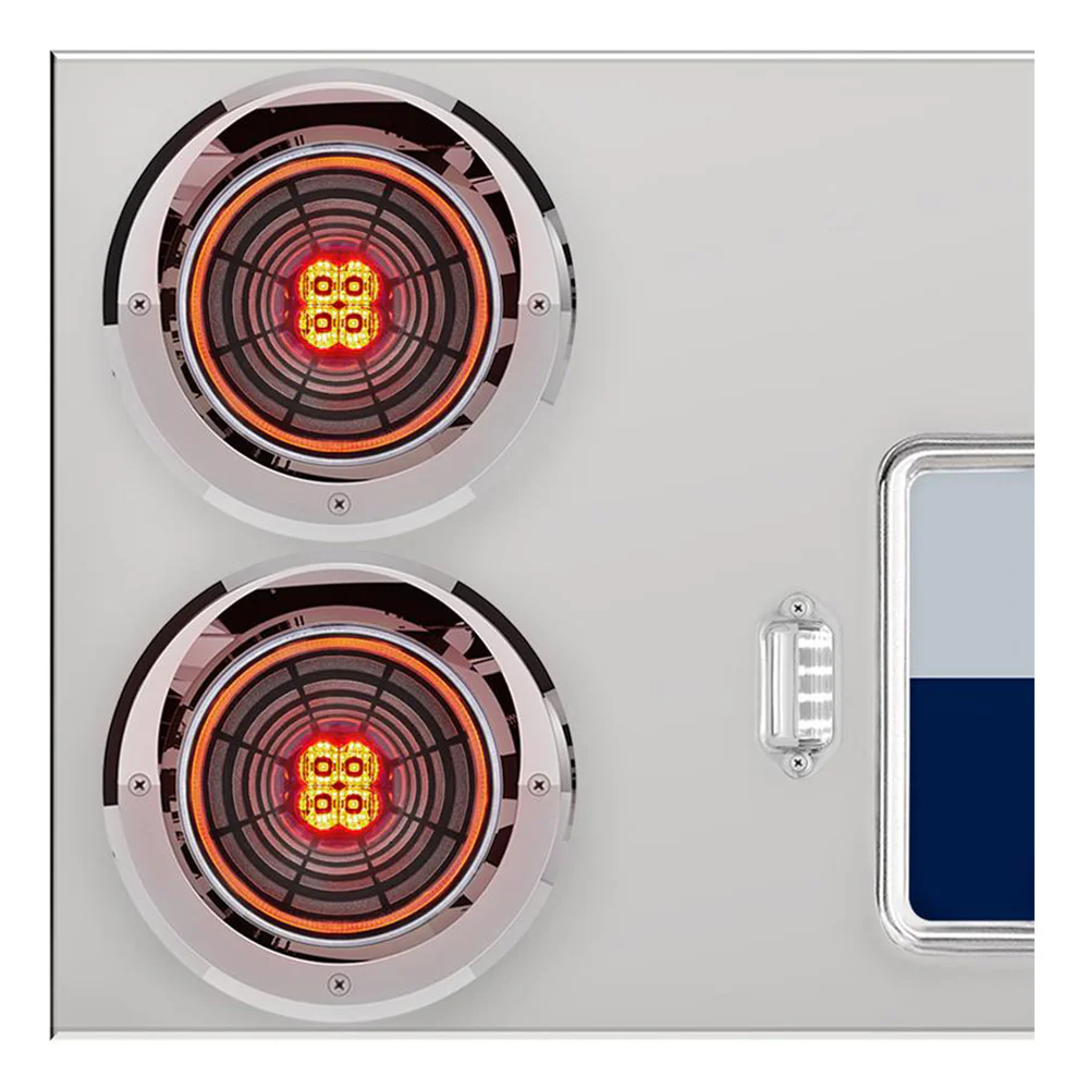 Stainless Steel Center Panel with 4" Red Abyss 13 LED with Bezel with Visor, License Frame and LED Light - Image 4