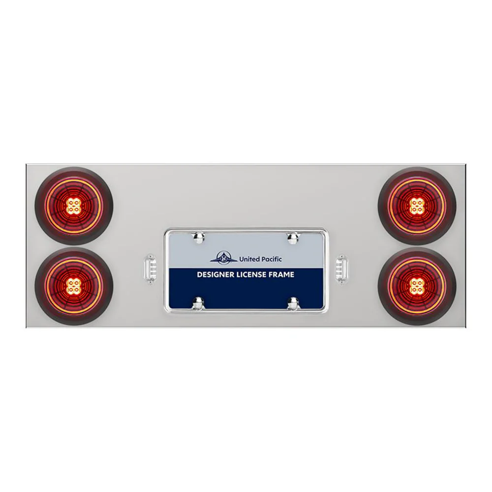 Stainless Steel Center Panel with 4" Red Abyss 13 LED with Black Grommet, License Frame and LED Light