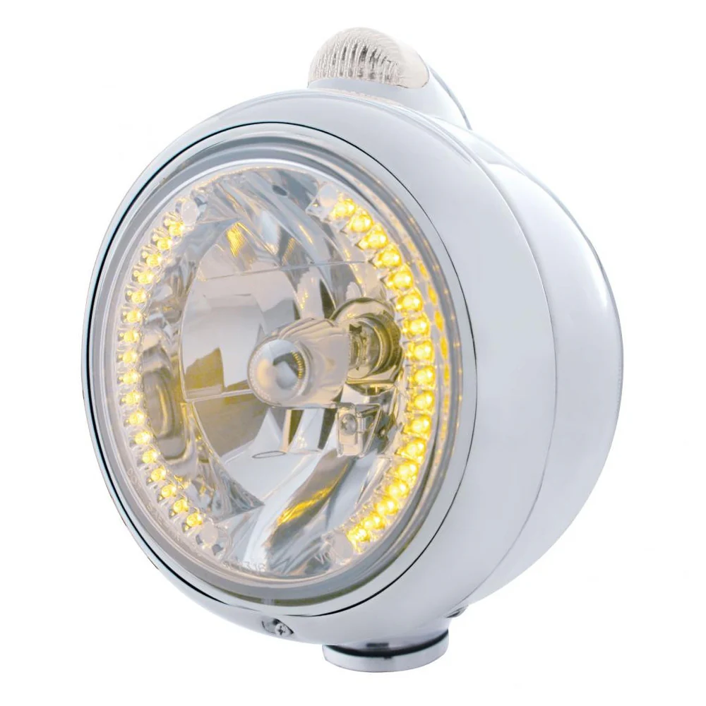 Stainless Steel Guide Headlight with 34 Amber LED H4 Bulb and Dual Function Amber LED - Image 2