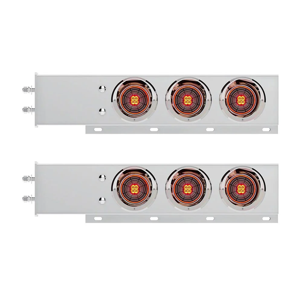 Stainless Steel Rear Light Bars with 4" Red LED with Clear Lens, Visor and Gromet 2.5" Spacing